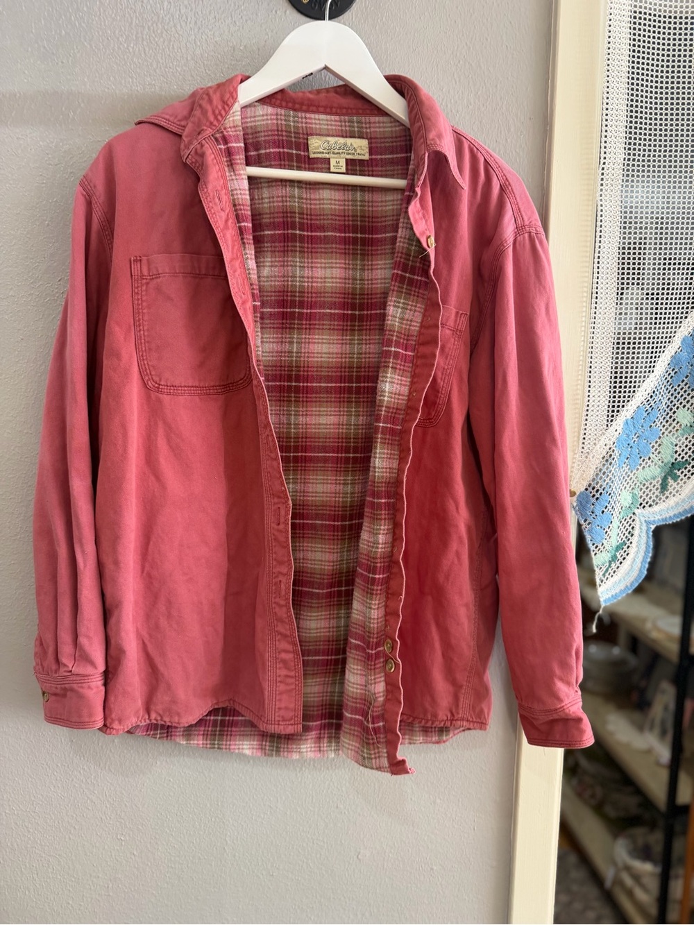 Pink Plaid-Lined Button-Up  Jacket